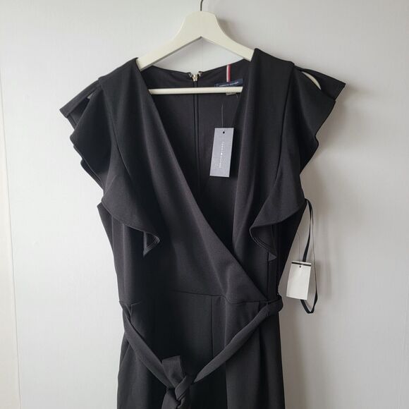 Tommy Hilfiger Surplice Neckline Jumpsuit womens size 16 Short ruffle sleeves - Picture 3 of 9